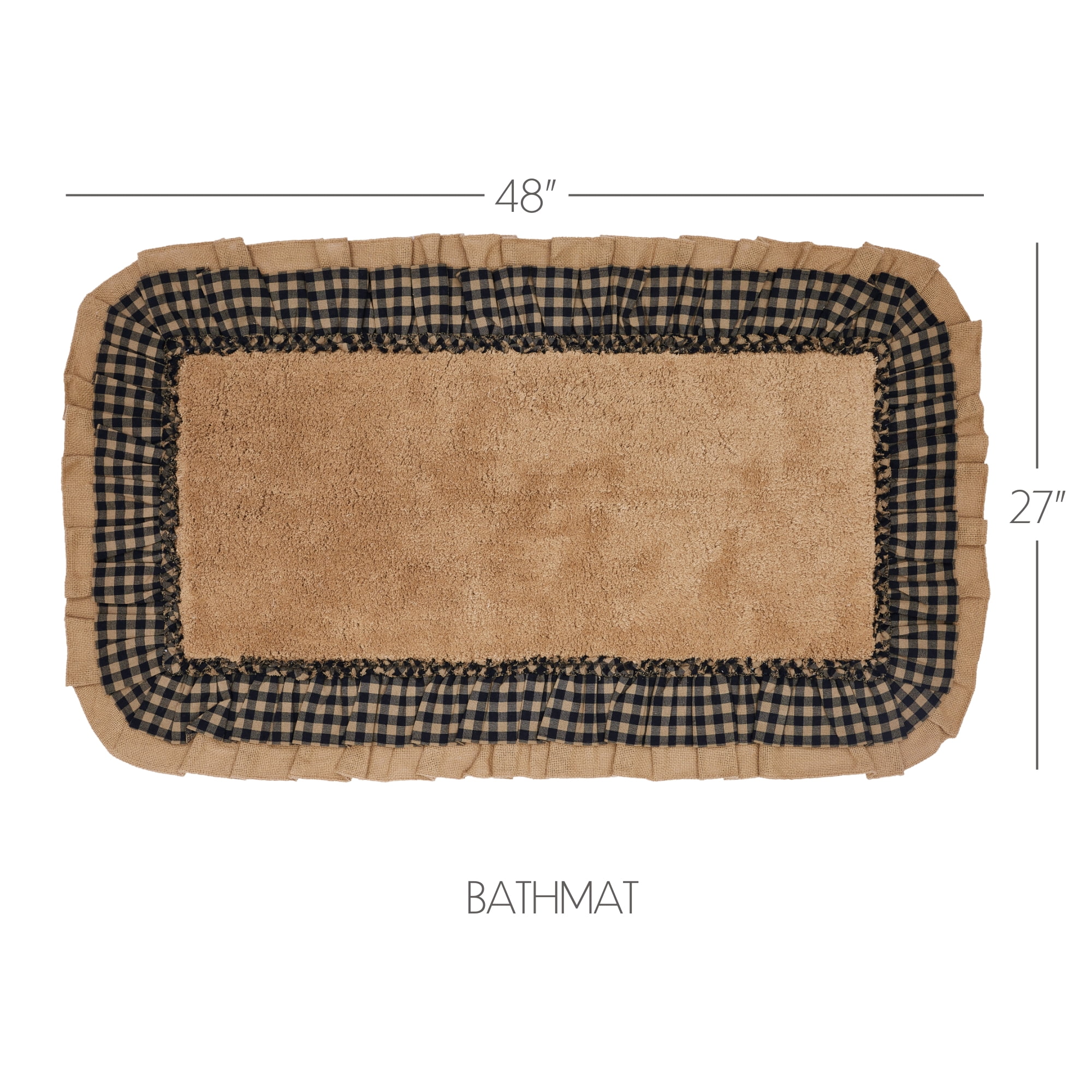 VHC Brands Burlap Check Bath Mat, Natural and Black, 27x38
