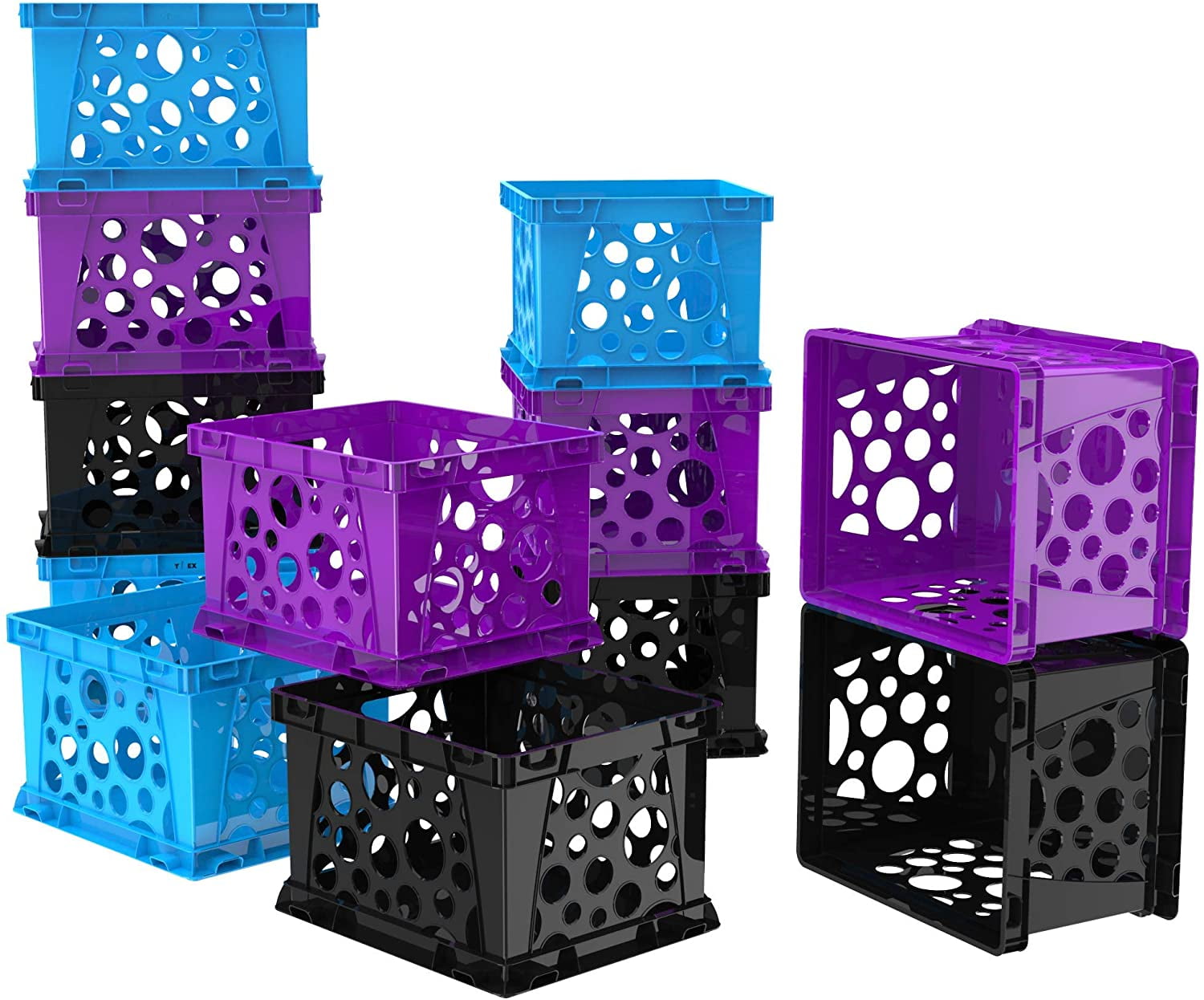 Storex Mini Storage Crate School Blue 61595U12S 12-Pack 9 x 7.75 x 6 Inches 