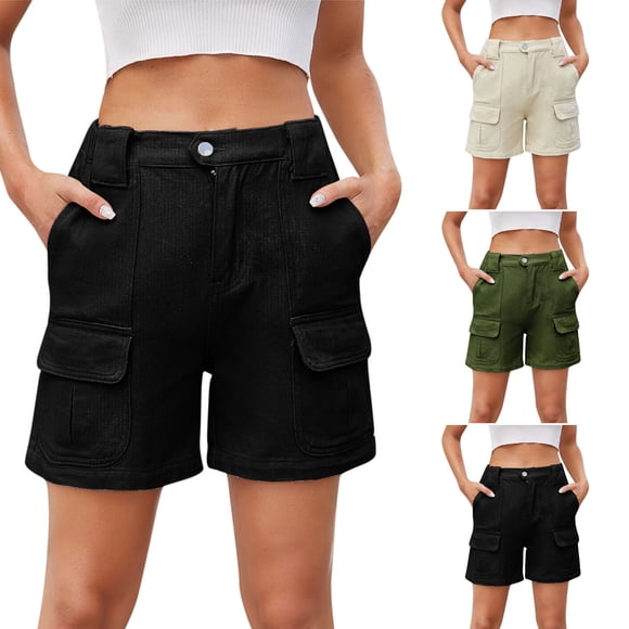 Brqkzdu Womens Cargo Jean Shorts High Waist Knee Length Denim Shorts Comfy Retro Lounge Shorts Straight Leg Streetwear Summer Shorts with Pockets
