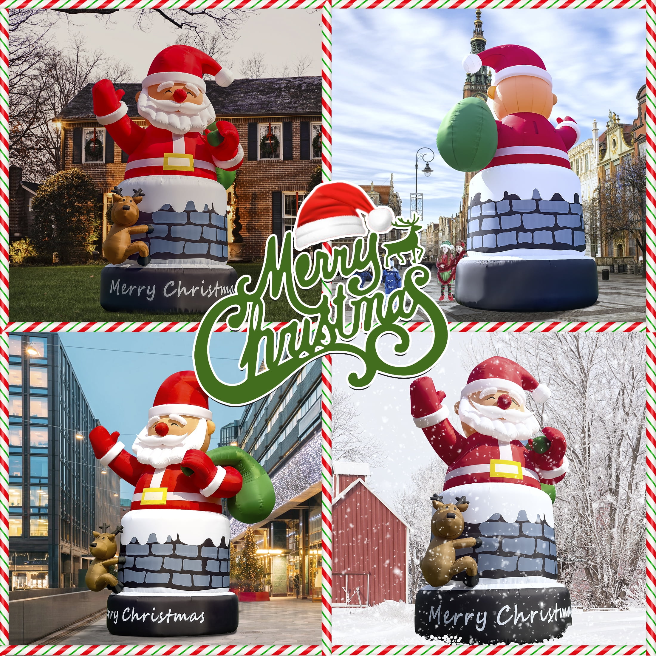 20FT Inflatable Santa Claus Outdoor Decoration - LED Lights & Built-in Fan For Yard, Lawn, Christmas Display