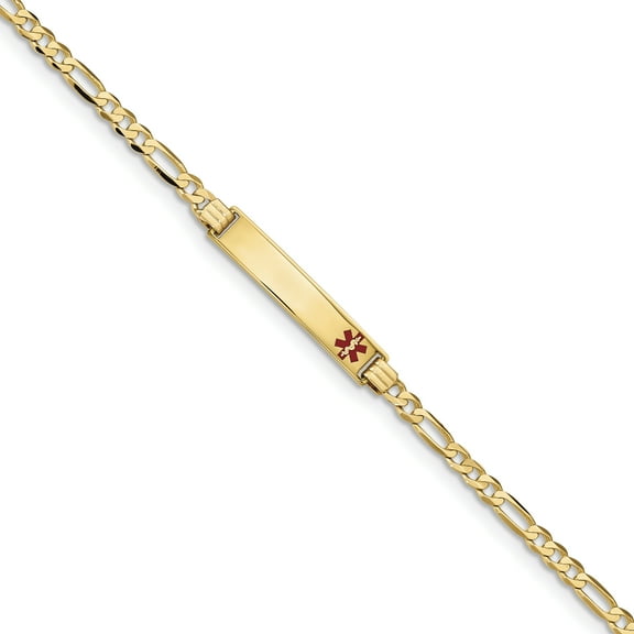14K Yellow Gold Medical Red Enamel Figaro ID Bracelet