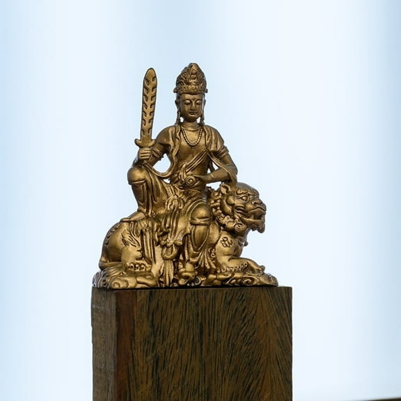 Handcrafted Mini Manjushri Buddha Statue Vintage Brass 1.38in Wisdom & Serenity Cute Gift for Small Spaces