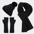 thumbnail image 2 of MIASHUI Unisex Autumn Winter Outdoor Cold Protection Warm Hat, Gloves, and Scarf Three-Piece Set, Solid Color Knit Scarf Set Black, 2 of 6