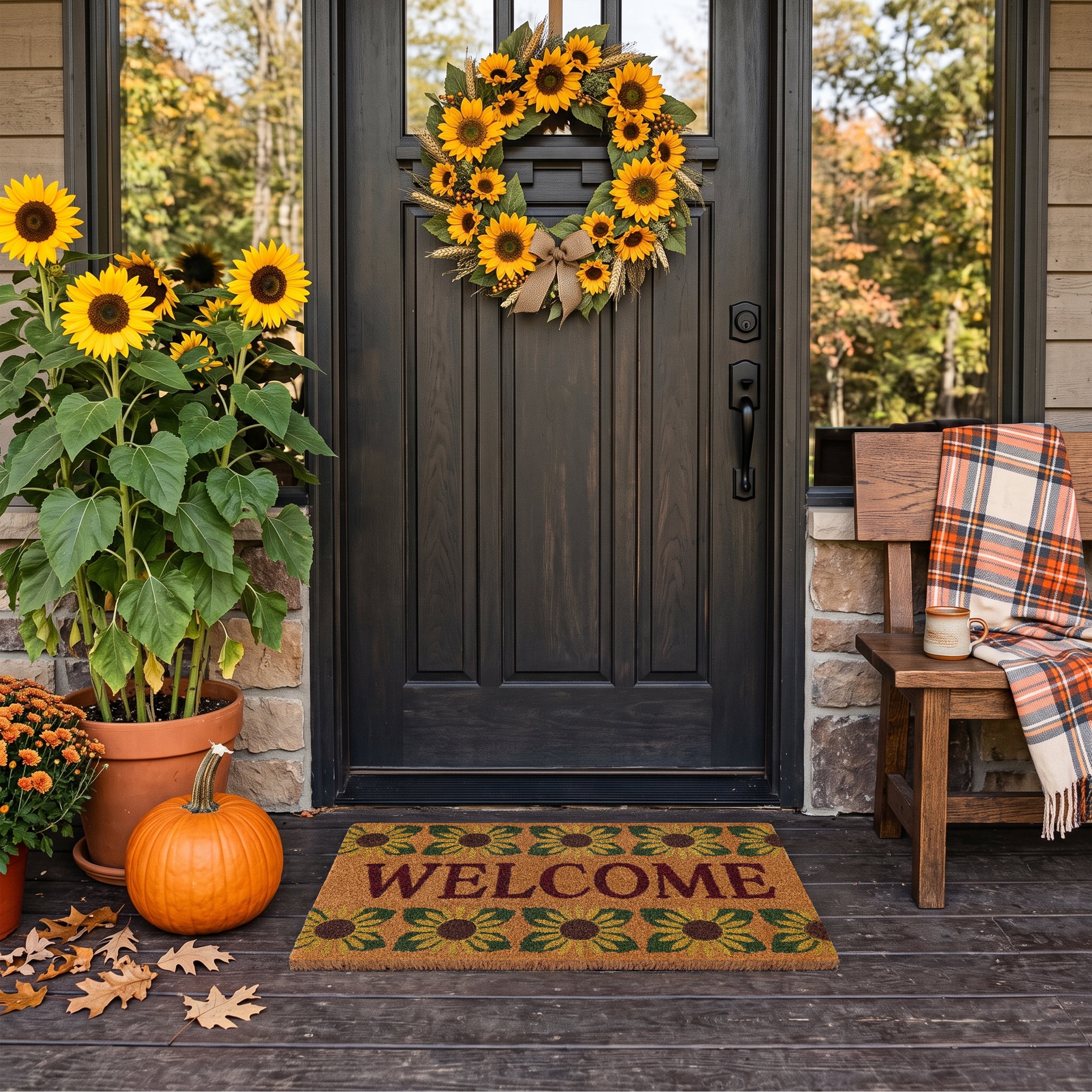 Printed Coir Mat 18x30 - Welcome Sunflower