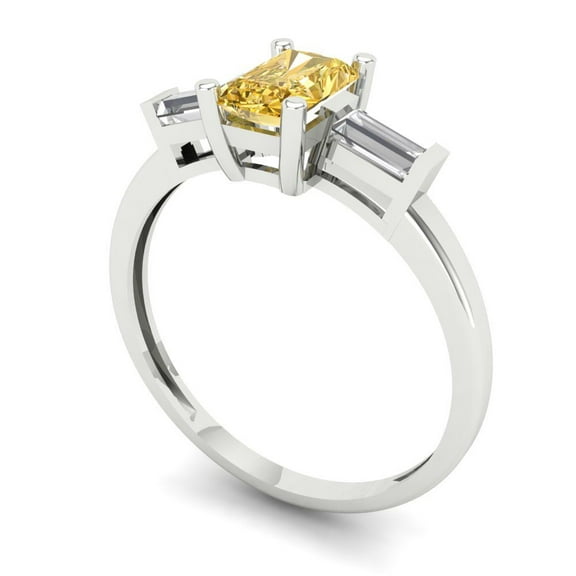 0.8 ct Emerald Cut Yellow Moissanite Three-Stone Engagement Ring for Women in 14K White Gold