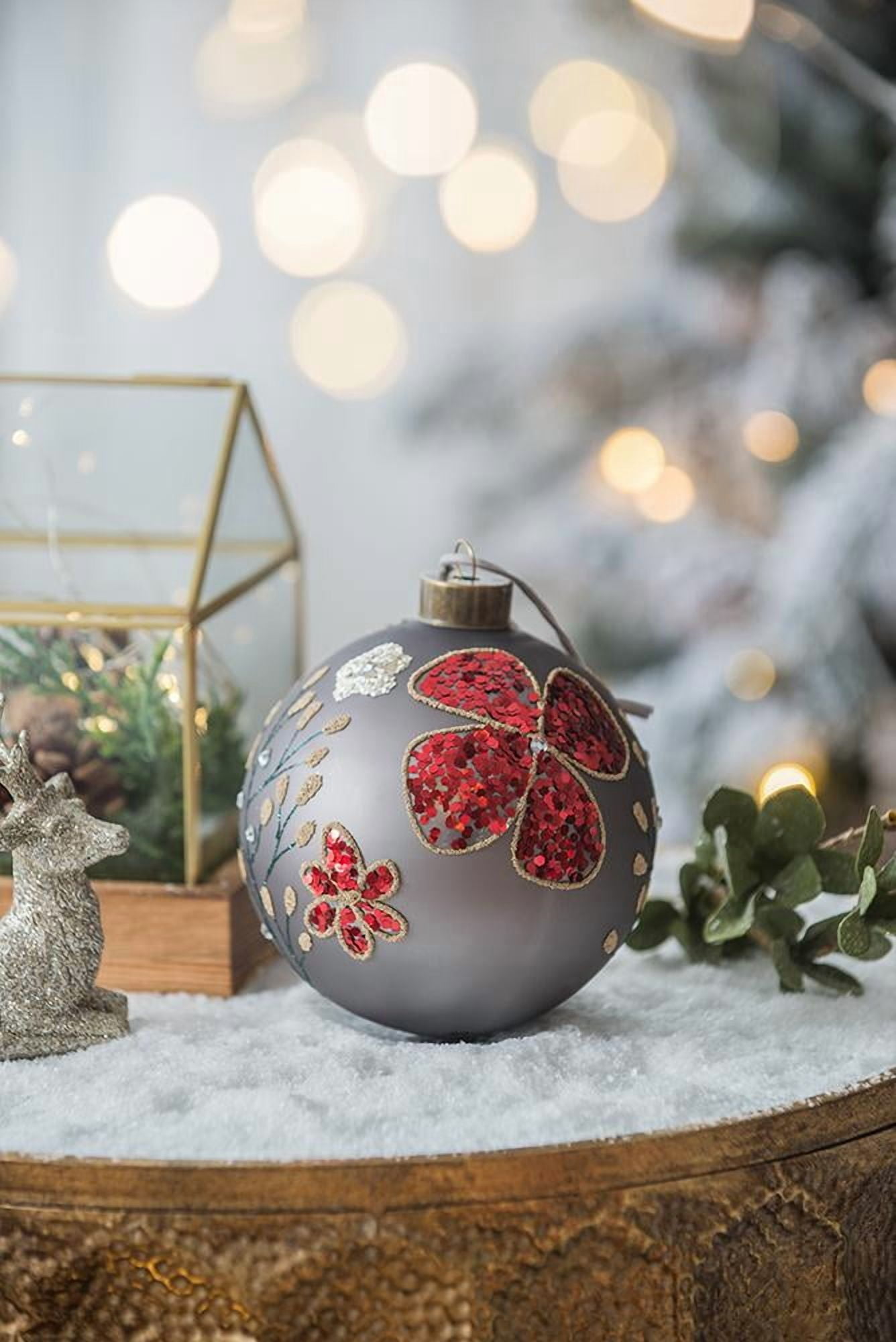 Set of 4 Glass Christmas Ball Ornaments with Glitter and Painting Design by Riccardo Tree Decor