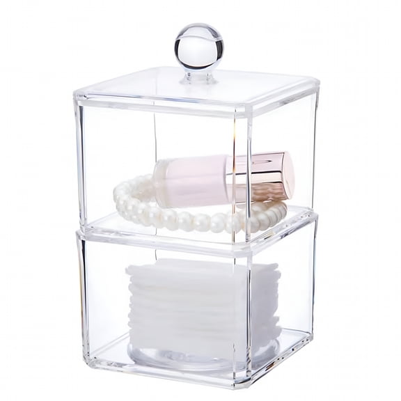 ACDANC 1-3 Layer Cotton Swab Pads Holder, Modern Square Bathroom Vanity Countertop Storage Organizer for Cotton Ball, Cotton Swab, Q-Tips, Cotton Rounds