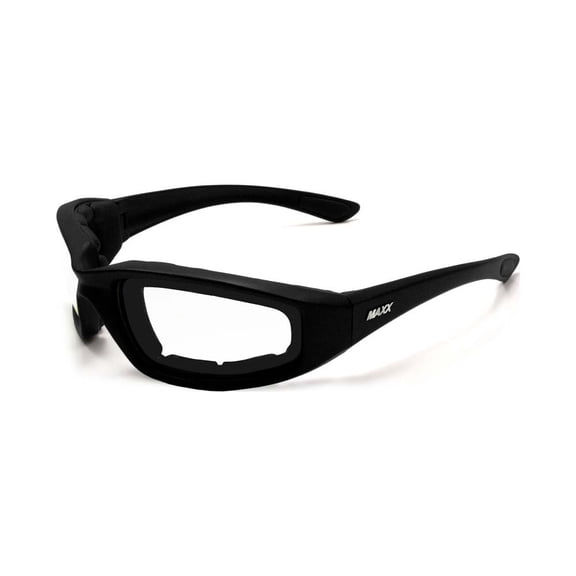 Maxx Foam Padded Motorcycle Riding Glasses TR90 Black Frame w/ HD Clear Lenses