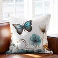 thumbnail image 2 of Blue Floral Throw Pillow Cover Butterfly Watercolor Flowers Cotton Linen Cushion Cover Throw Pillow Case with Invisible Zipper for Couch Sofa Bed Chair Car 18x18 Inch, 2 of 9