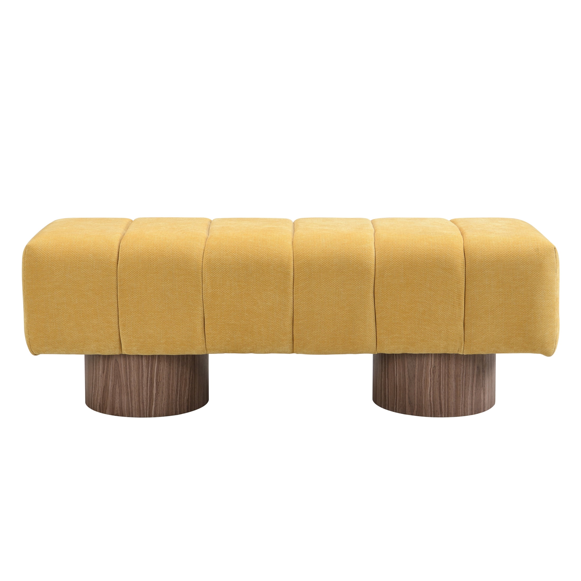 Christopher Knight Home Modern Mid-Century 50" Chenille Tufted Ottoman Bench, Faux Wood Legs, Yellow