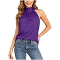 thumbnail image 2 of Gamivast Halter Neck Tank Tops for Women Sleeveless Mock Turtleneck Blouses Casual Summer Pleated Tunic Shirts Elegant Dressy Work Office Wear Purple XXL, 2 of 8