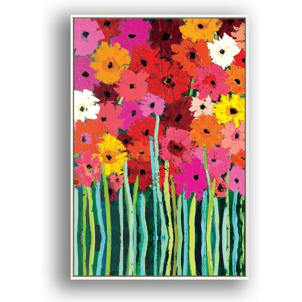 IDEA4WALL Framed Canvas Wall Art Minimalist Colorful Flowers Painting  Prints for Modern Home Decoration Ready to Hang - 16x24 inches