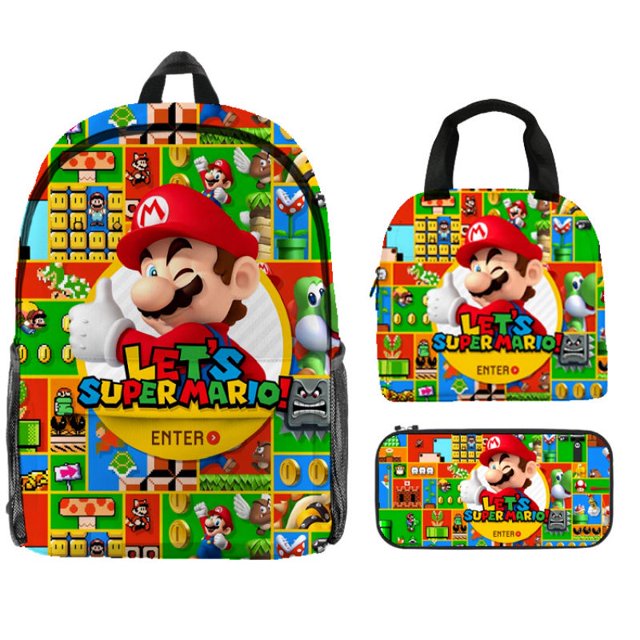 Mario bros bag Bowser Princess Peach bag pencil case lunch bag for elementary student.