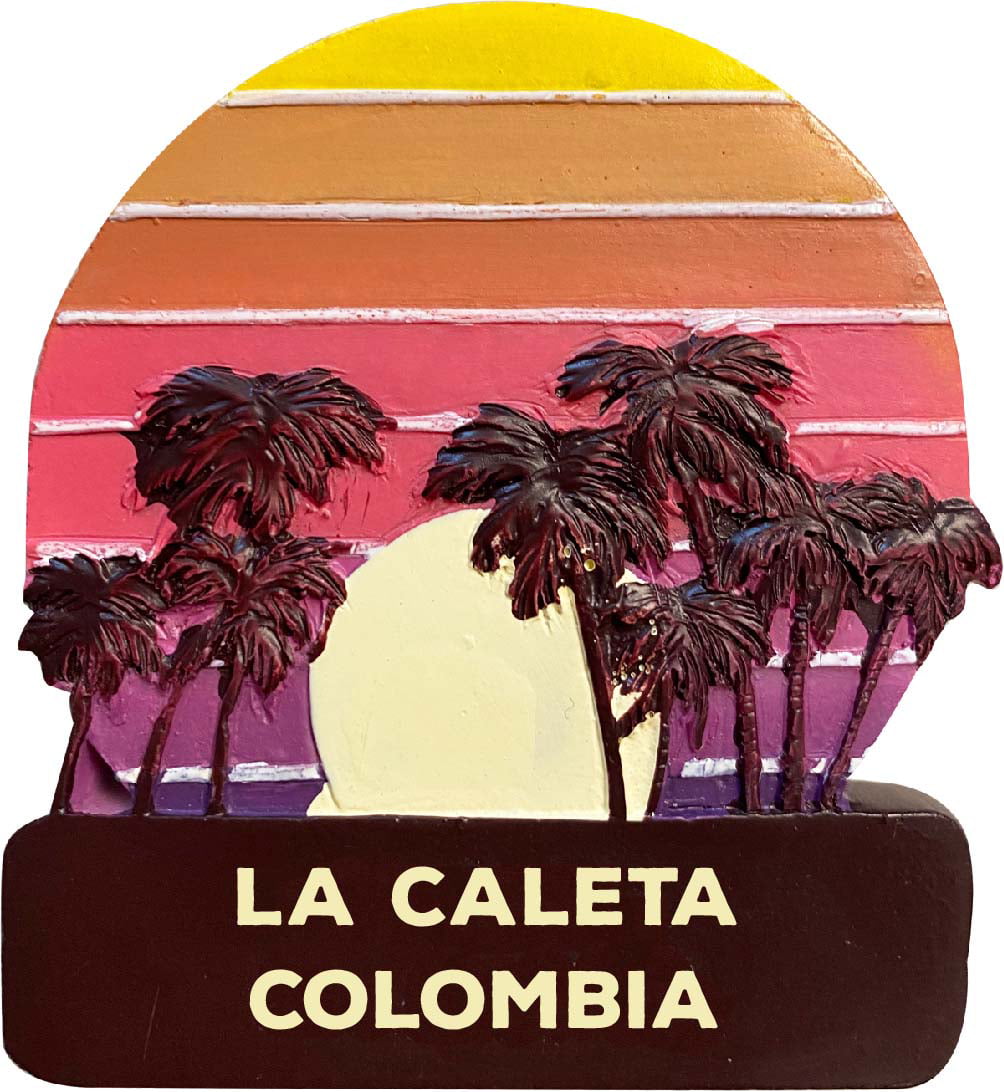 La Caleta Colombia Trendy Souvenir Hand Painted Resin Refrigerator Magnet Sunset and palm trees Design 3-Inch Approximately