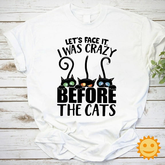 Let's Face It I Was Crazy Before The Cats Vintage T-Shirt, Cat Shirt, Cat Lovers Shirt, Black Cat Shirt, Kitten Shirt, Pet Lovers Shirt