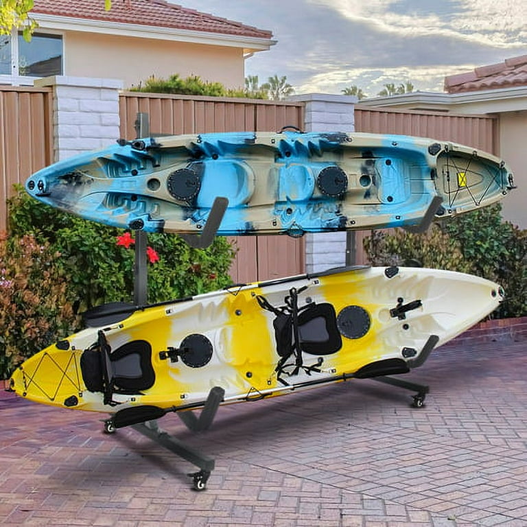 Bonnlo Kayak Stand Freestanding Storage Rack for Two Kayak Canoe Boat Paddle Board SUP Surfboard for Indoor Outdoor Garage Shed Dock with