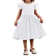 thumbnail image 2 of XEGLSBU Toddler Girls Dresses 2025 Summer Fly Sleeve Cotton Linen Dress for Kids Solid Color Dresses Size 2-7 Years White Size 6-7 Years, 2 of 4