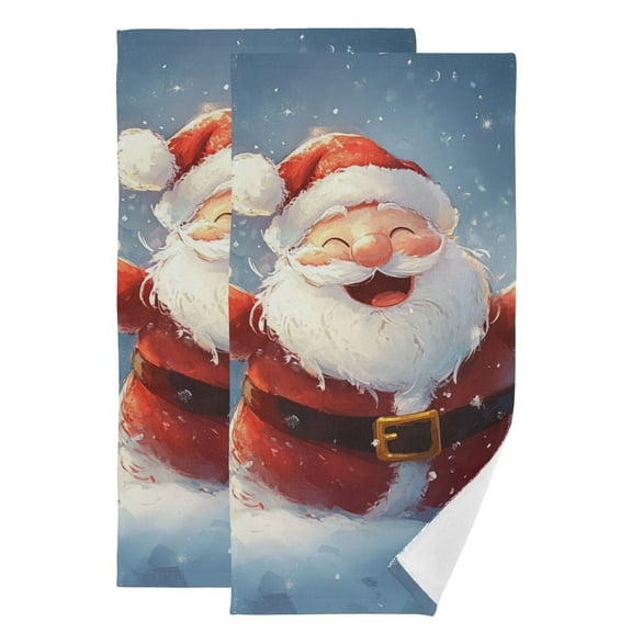 Funny Santa Claus Christmas Snow Hand Towel Absorbent Bath Towels for Bathroom Sports Gym 28" x 14" Set of 2