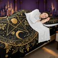 thumbnail image 4 of Homewish Glitter Stars Moon Queen Sheets, Flower Print Queen Sheet Sets, Gold Black, 4 Pieces, 1 Flat Sheet, 1 Fitted Sheet and 2 Pillowcases, 4 of 6