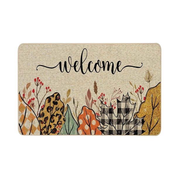 Uuiauoio Holiday Pumpkin Entrance Mat Plush Velvet Non Slip Floor Rug for Home Decor Thanksgiving Welcome