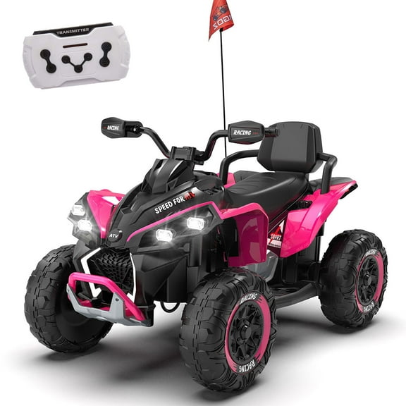 NIGSQJB 24V Kids Ride On Car w/ Remote Control, 160W XXXL ATV Toy w/ Bluetooth,MP3,Music,Story,Lights, 3.73MPH Electric Car w/ 4-wheel Shock Absorber,Power Display, Gift for Kids Aged 3-12,Pink