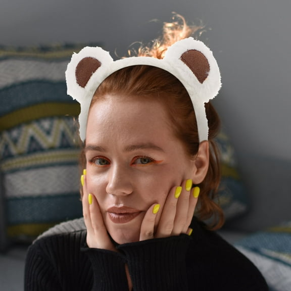 LOLIPPYY 2-Pack White Plush Bear Ears Headbands Cute Animal Hairbands for Makeup and Face Washing Accessories