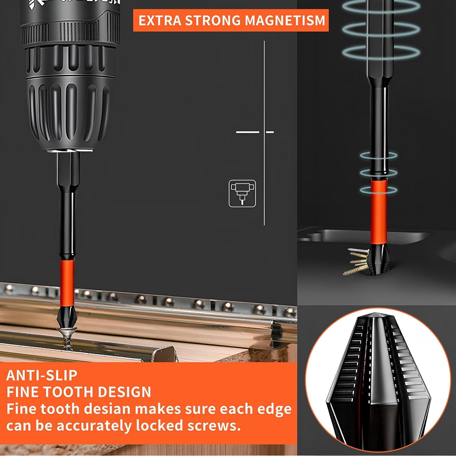 FRKSMD-Anti Slip bits Magnetic Screwdriver bit Set S2 Alloy Steel Impact Resistance Bits-12Pcs, and 1/4 Inch Hex Shank Driver Bit bit holder-1Pcs