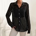 thumbnail image 2 of Olyvenn Button Down Shirts for Women Fashion Hollow Out Lapel Tees Shirts 2025 Fall Summer Semi-Transparent Long Sleeve Blouse Black S, 2 of 6
