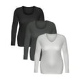 thumbnail image 5 of Emmalise Women's Junior and Plus Size Basic Scoop Neck Tshirt Long Sleeve Tee, Small, 3Pk Black, Charcoal, White, 5 of 5