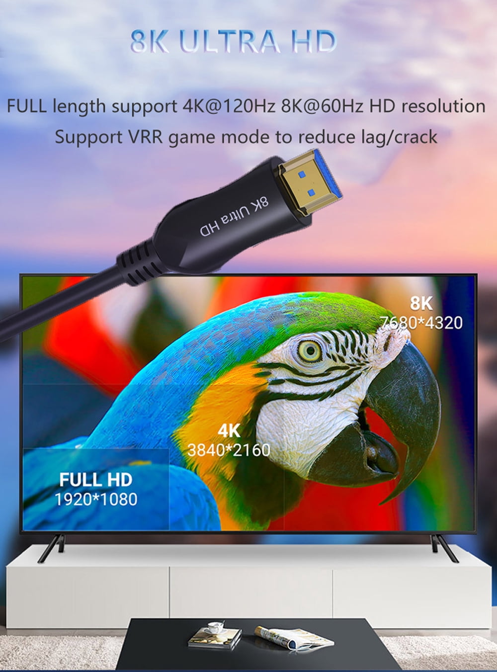 8K HDMI 2.1 Fiber Optic Cable 16ft, Ultra High Speed 48Gbps HDMI Cable, 4K 120Hz 144Hz 2K 240Hz Gaming HDMI Cable 2.1 Certified, eARC HDCP 2.2&2.3 HDR 10+ Dolby for PS5/Xbox Series X/Apple TV 8K