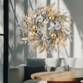 thumbnail image 4 of Corona navideña para puerta de entrada, guirnalda de flores artificiales doradas, juego de piñas de ratán, decoración navideña para exteriores para colgar 2024, 4 of 4