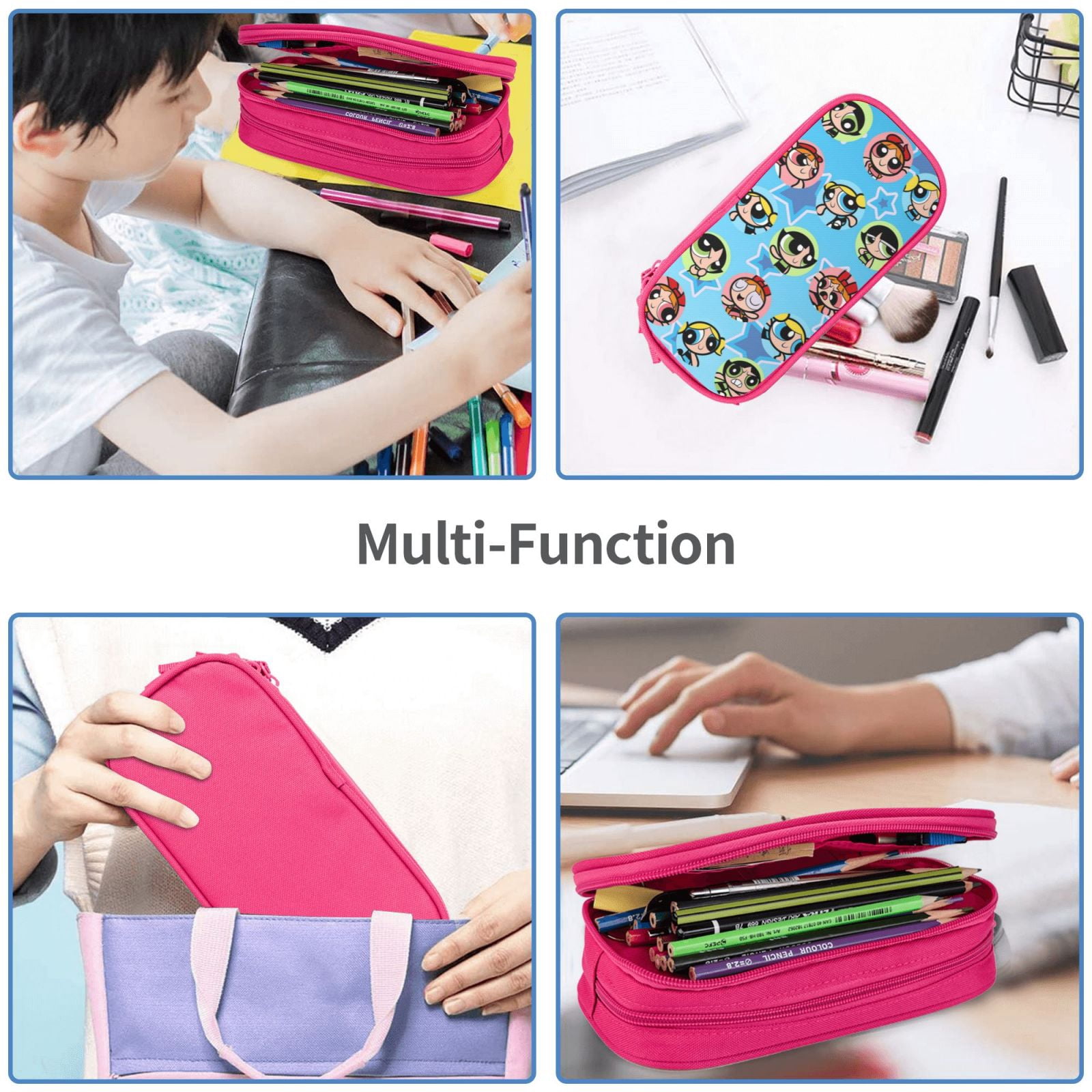 The Powerpuff Gi-rls Pencil Case Large Capacity Pencil Pouch Penbag Office Stationery Organizer Travel Makeup Bag Pink