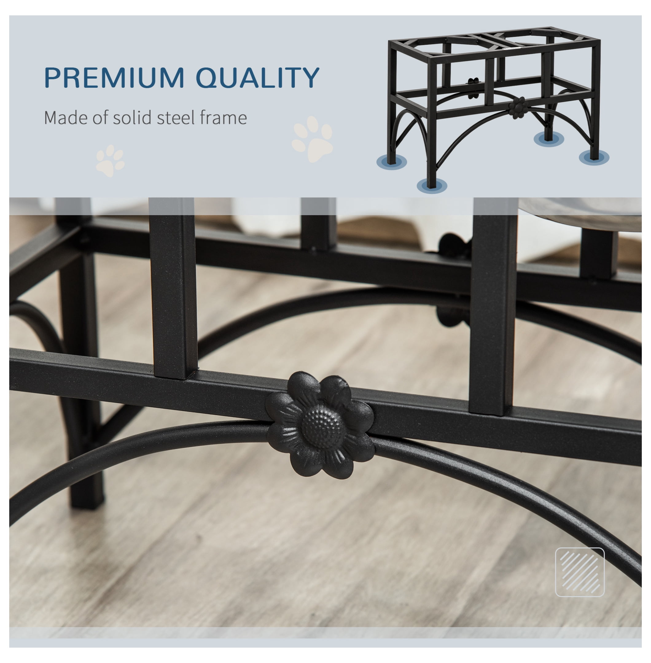 Double Dog Bowl Elevated Feeder - 17" Stainless Steel Pet Food Water Bowls - Heavy Duty Non-Slip Elevated Feeding Station for Dogs & Cats
