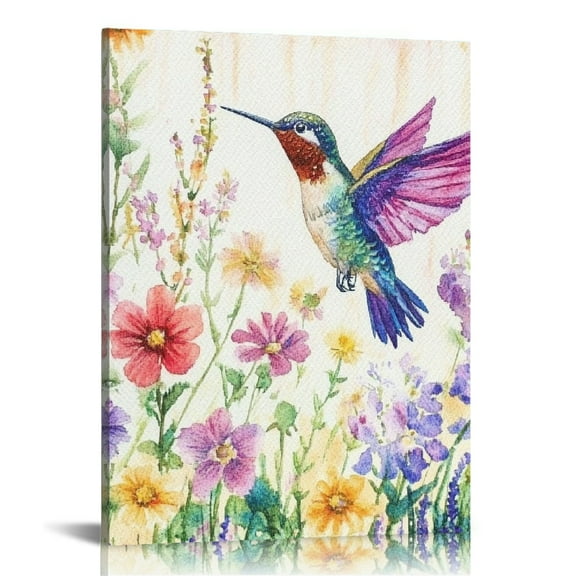Patifu Hummingbird Flowers Art Modern Canvas Prints Wall Decor 12x16 in