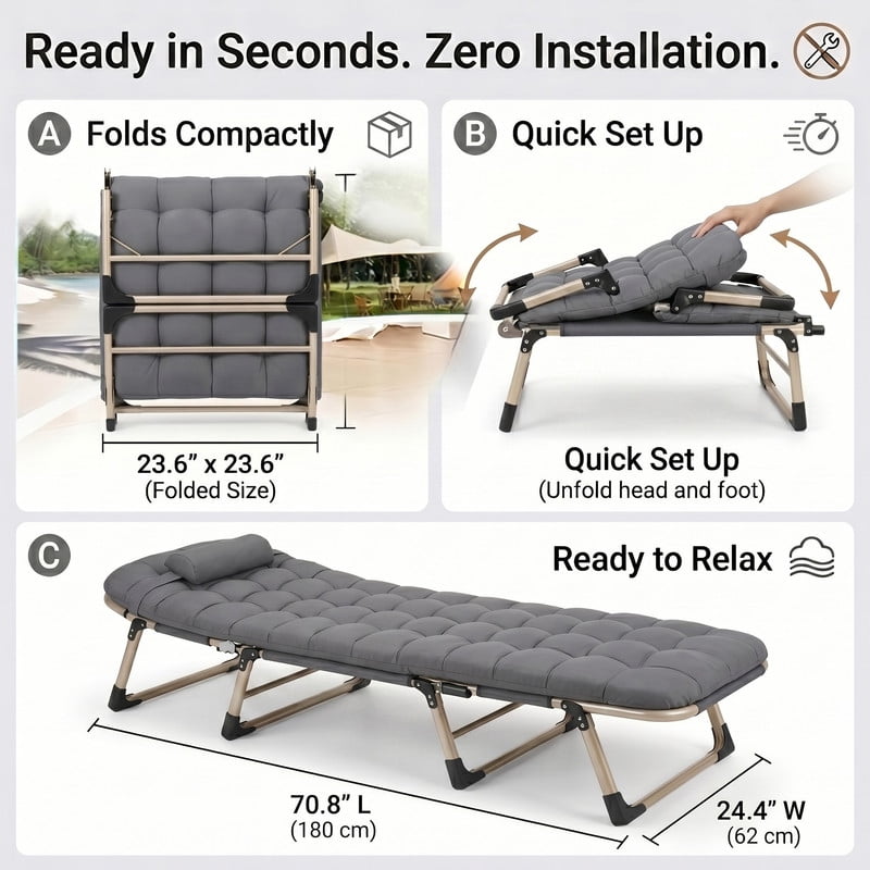 Heavy-Duty Folding Bed with Plush Mattress, 550 LBS Capacity Foldable Cot with Adjustable Backrest & Ergonomic Pillow, Portable Guest Bed for Adults, Office Nap, and Outdoor Camping