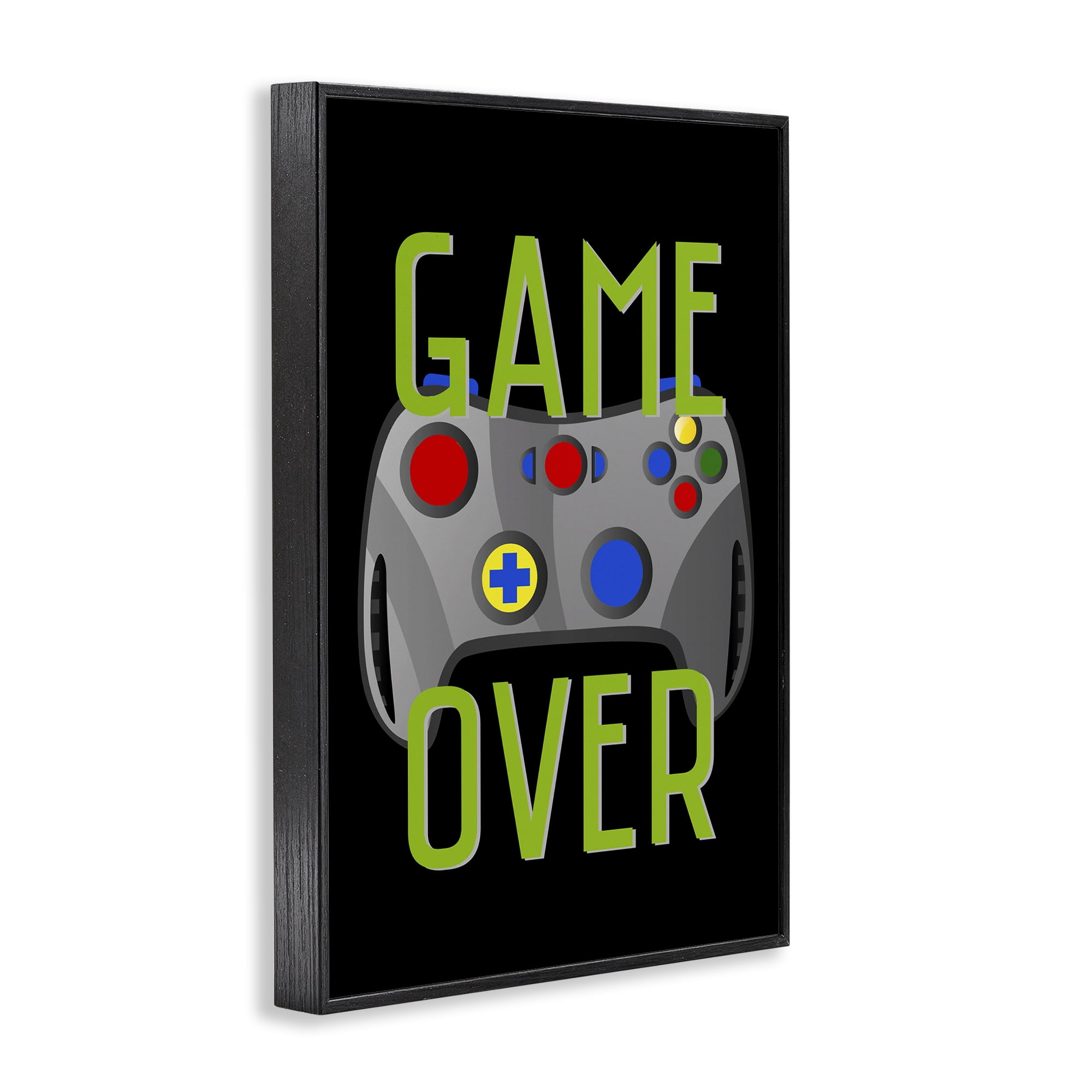 Stupell Industries Game Over with Controller Typography Painting Black Framed Art Print Wall Art, 12 x 18