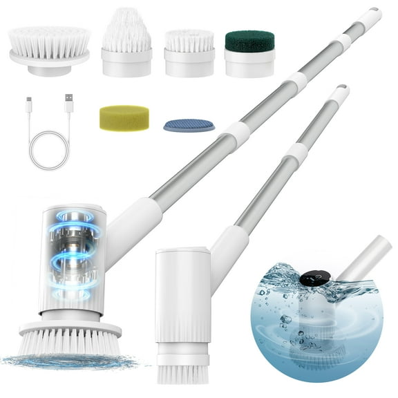 Airrobo BC200 Electric Spin Scrubber - Cordless Cleaning Brush with Power Shower Scrubber & Extension Handle, 6 Heads Electronics Cleaning Brush