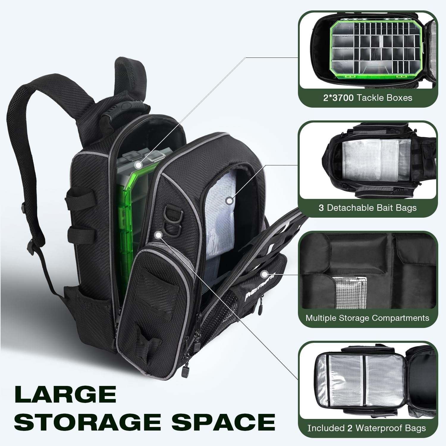 Fishing Backpack with 2 Tackle Boxes - 40L Waterproof Storage for Rods & Gear