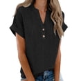 thumbnail image 4 of Camisetas de Cuello en V de Manga Larga para las Mujeres Blusa Casual de Color Sólido, Botón Delantero Suelto de Ajuste Superior de Verano, 4 of 8
