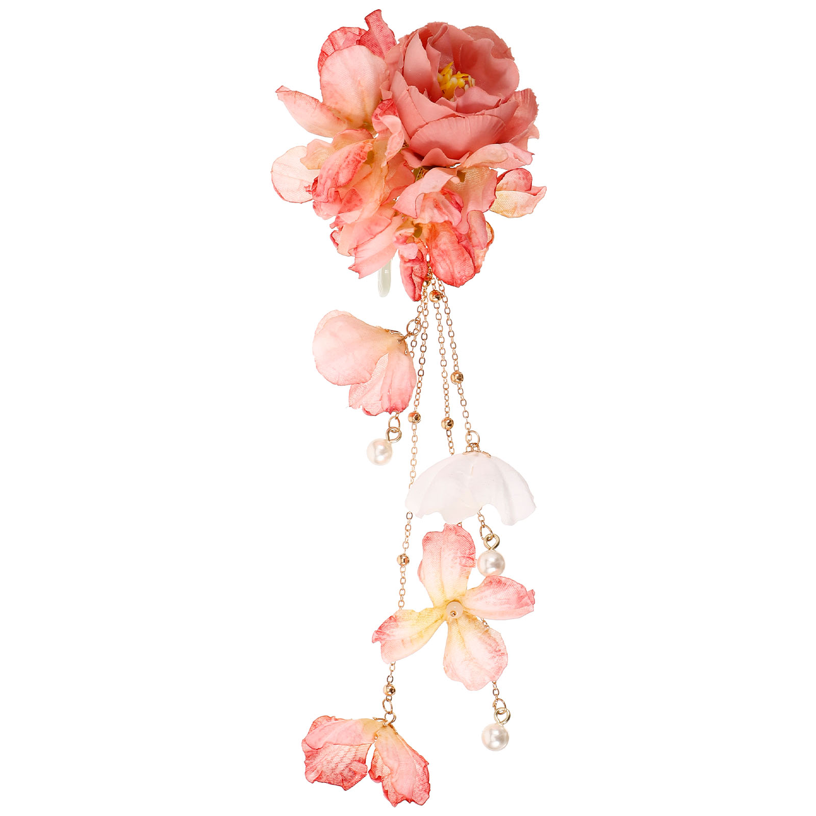 5PCS Camellia Flower Tassels Hairpin,Pearl Hair Clips 