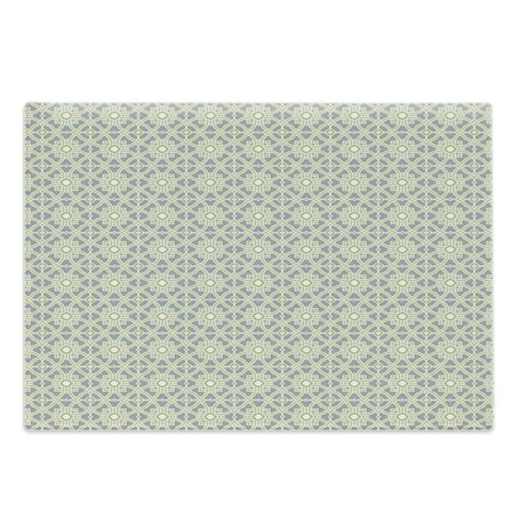 Ethnic Cutting Board, Portuguese Azulejo Tiles Pattern with Moroccan Inspirations Geometric Squares Lines, Decorative Tempered Glass Cutting and Serving Board, Large Size, Taupe Beige, by Ambesonne