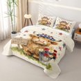 thumbnail image 3 of Manfei Kawaii Highland Cattle Bed Spread Queen,Cute Stars Floral Queen Coverlet Set,Brown Red,3pcs, 3 of 7
