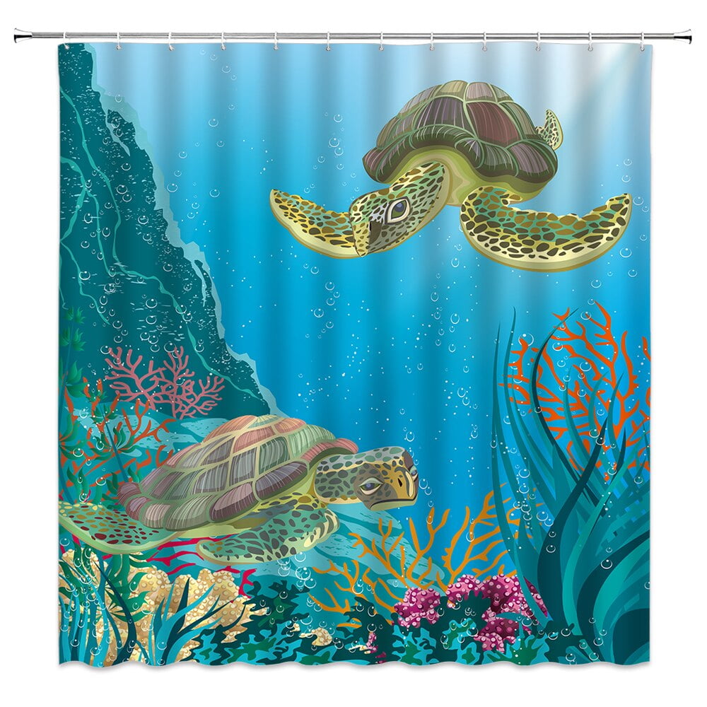 Cartoon Sea Turtle Shower Curtains Funny Ocean Animal Underwater World