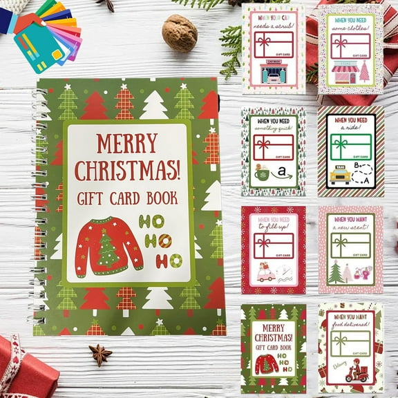 Christmas Gift Card Booklet & Holder Set - 5x7in Spiral Bound Merry Christmas Card Book, Personalized DIY Holiday Gifts for Friends & Students