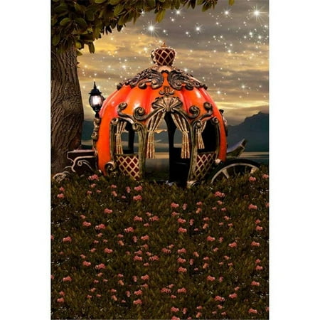 Image of ABPHOTO Polyester Vintage Pumpkin Carriage Fairy Tale Backdrop for Children Glitter Stars Pink Flowers Princess Girl Birthday Party Stage Photography Background 5x7ft