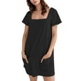 thumbnail image 1 of HXWCHs Robe à Col Rond Robe d'Été Décontractée pour Femmes Tenue à Col Rond Couleur Unie Confortable Respirante Élégante avec Leggings Noir G, 1 of 5