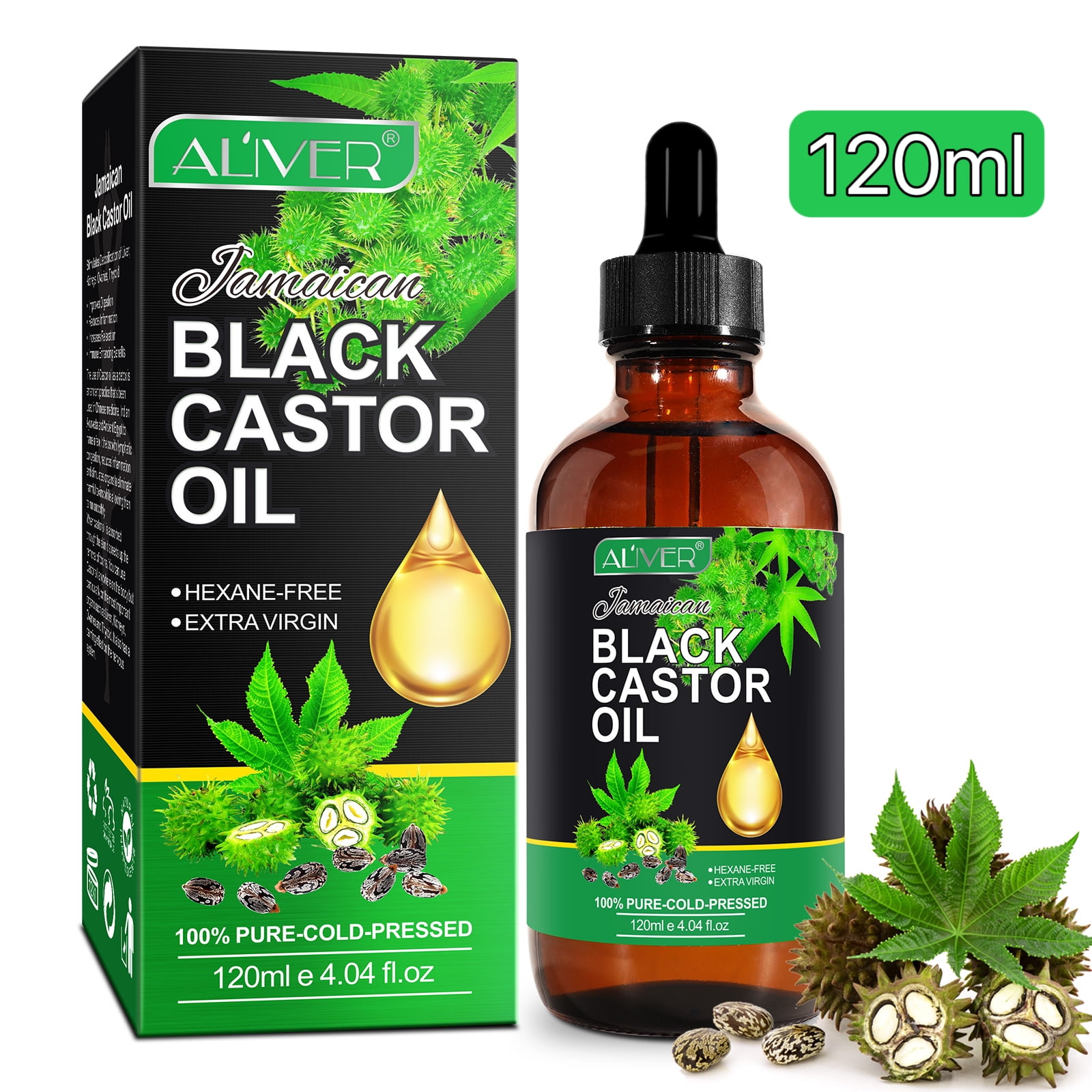 Aliver Jamaican Black Castor Oil, for Body Massage Castor Oil,Anti-Aging Oil&Hair Nourishing Oil,100% Pure & Cold-Pressed,120ML