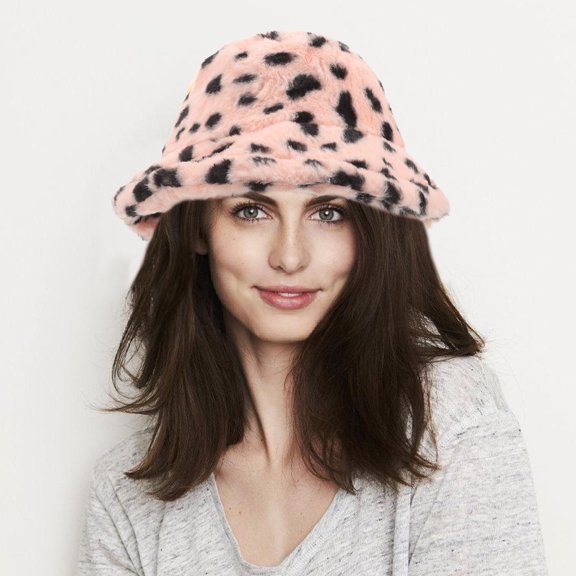 FELTECHELECTR 1Set Cute Bucket Hats for Women in Pink Imitation Rabbit Fur for Autumn Fishing