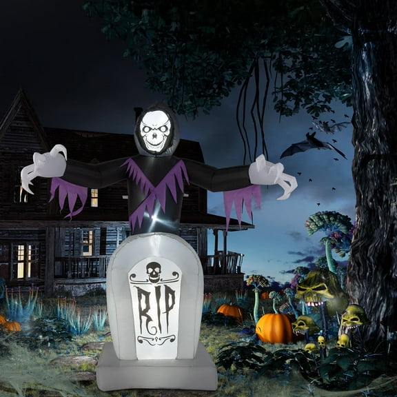 Ktaxon 6' Halloween Inflatables Outdoor Halloween Decoration with LED Lights 3pcs Blow up Grim Reaper and Grave