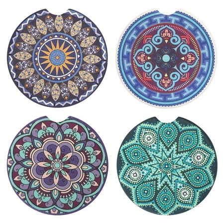 

Vaincre 4 Pack 2.56 inch Car Coasters for Drinks Absorbent Mandala Ceramic Car Cup Holder Coaster for Your Car with Fingertip Grip Removable Cute Auto Accessories Keep Car Clean for Women